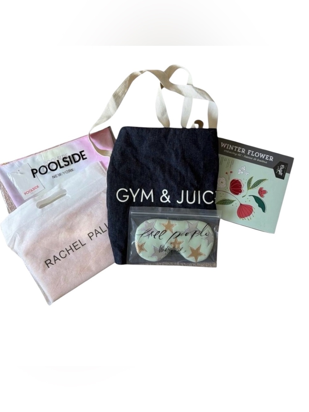 FabFitFun Lot Free People Eye Mask Poolside Pouch Gym Tote Embroidery Kit New
